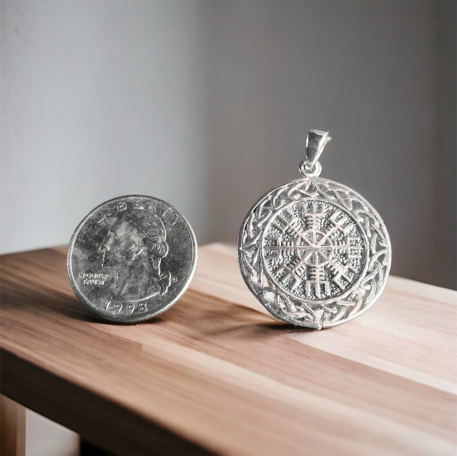 Handcast 925 Sterling Silver Norse Viking Helm of Awe w/ Celtic Weave Pendant Necklace + Free Chain