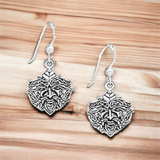 Handcast 925 Sterling Silver Celtic Green Man Dangle Earrings