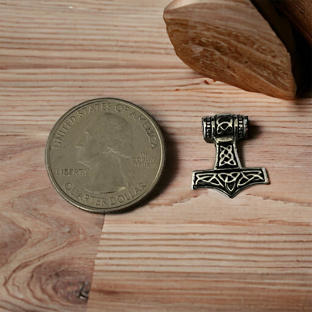 Double-Sided 925 Sterling Silver Viking Norse Thor's Hammer Mjolnir Pendant Necklace + Free Chain