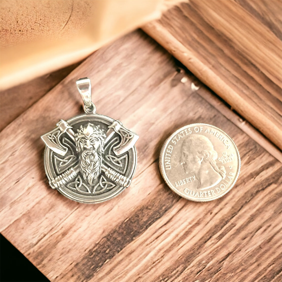 Handcast 925 Sterling Silver Celtic Viking Norse Odin God Battle Axe Pendant Celtic Trinity Necklace + Free Chain