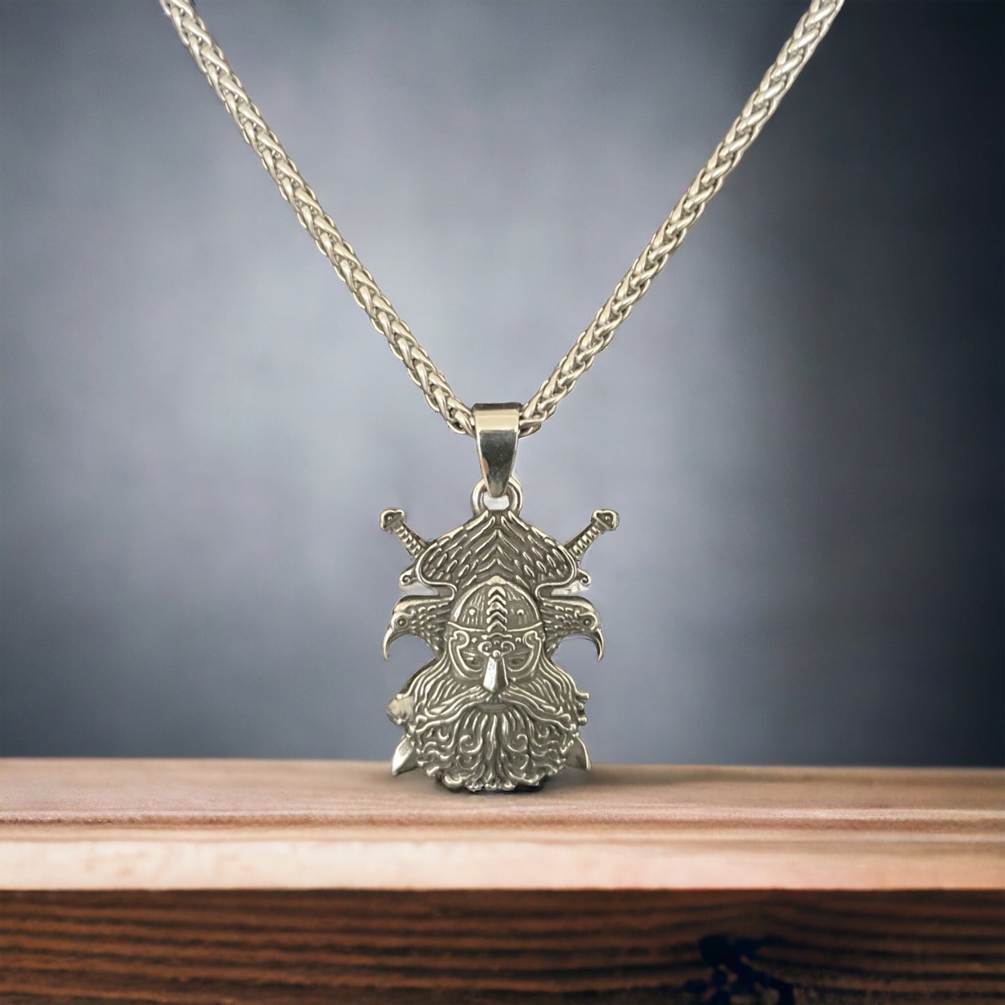 316L Surgical Stainless Steel Viking Norse God Odin Pendant + Free Chain Necklace