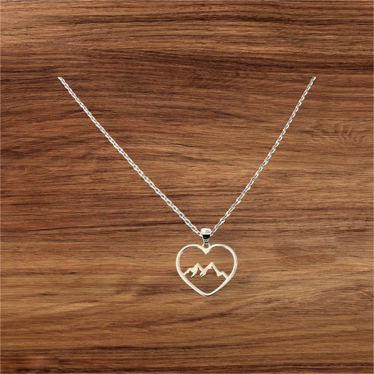925 Sterling Silver Love Heart Mountain Pendant + Free Chain