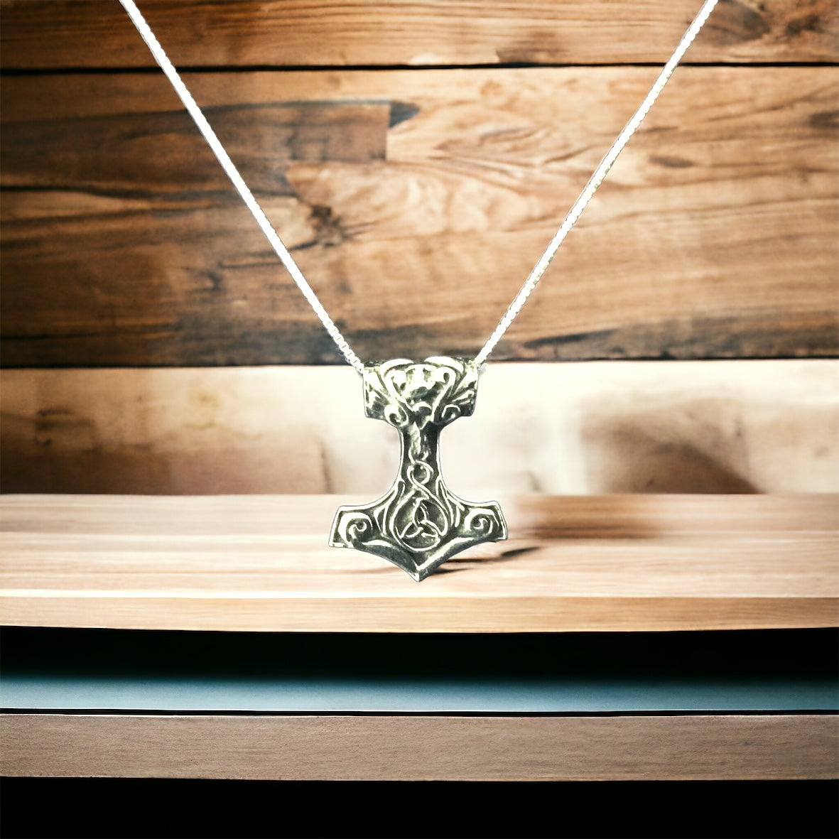 Double-Sided 925 Sterling Silver Viking Norse Thor's Hammer Mjolnir Pendant Necklace + Free Chain