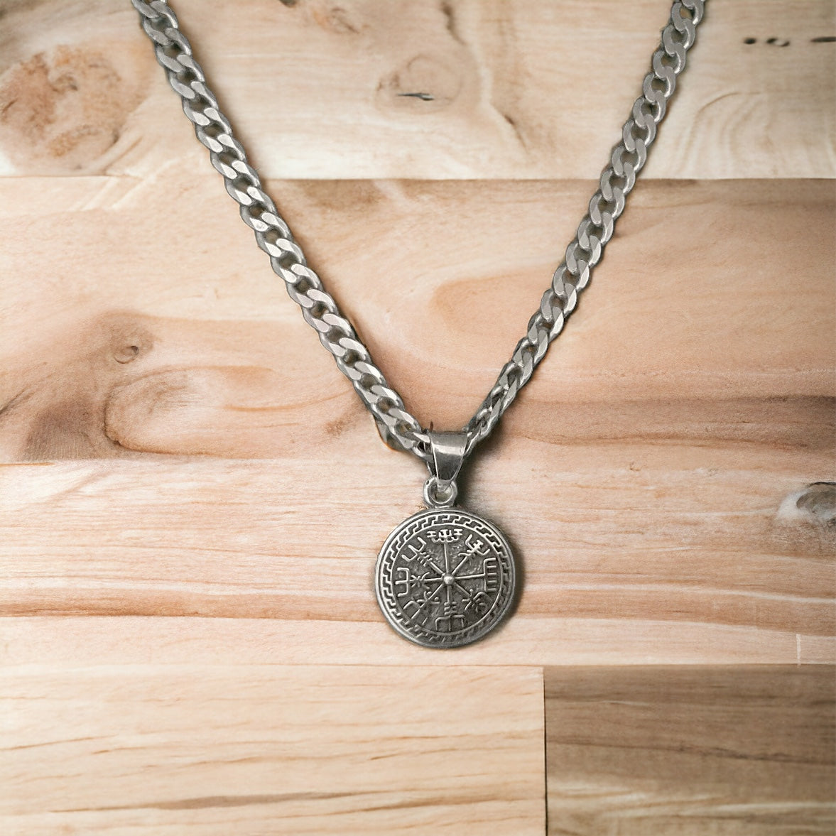 Handcast 925 Sterling Silver Norse Viking Compass Vegvisir Pendant Necklace + Free Chain