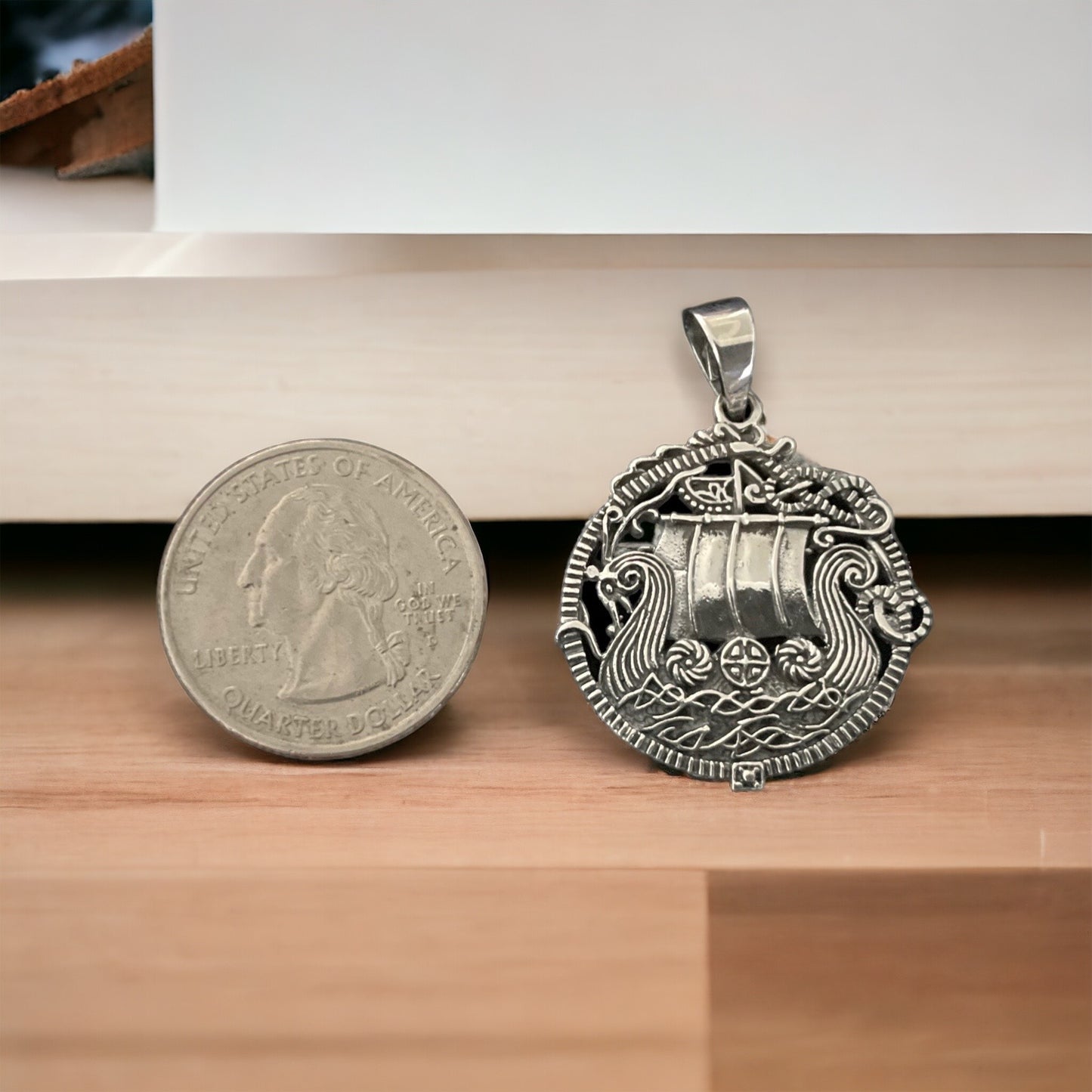 Handcast 925 Sterling Silver Norse Viking Longboat Ship Pendant Necklace