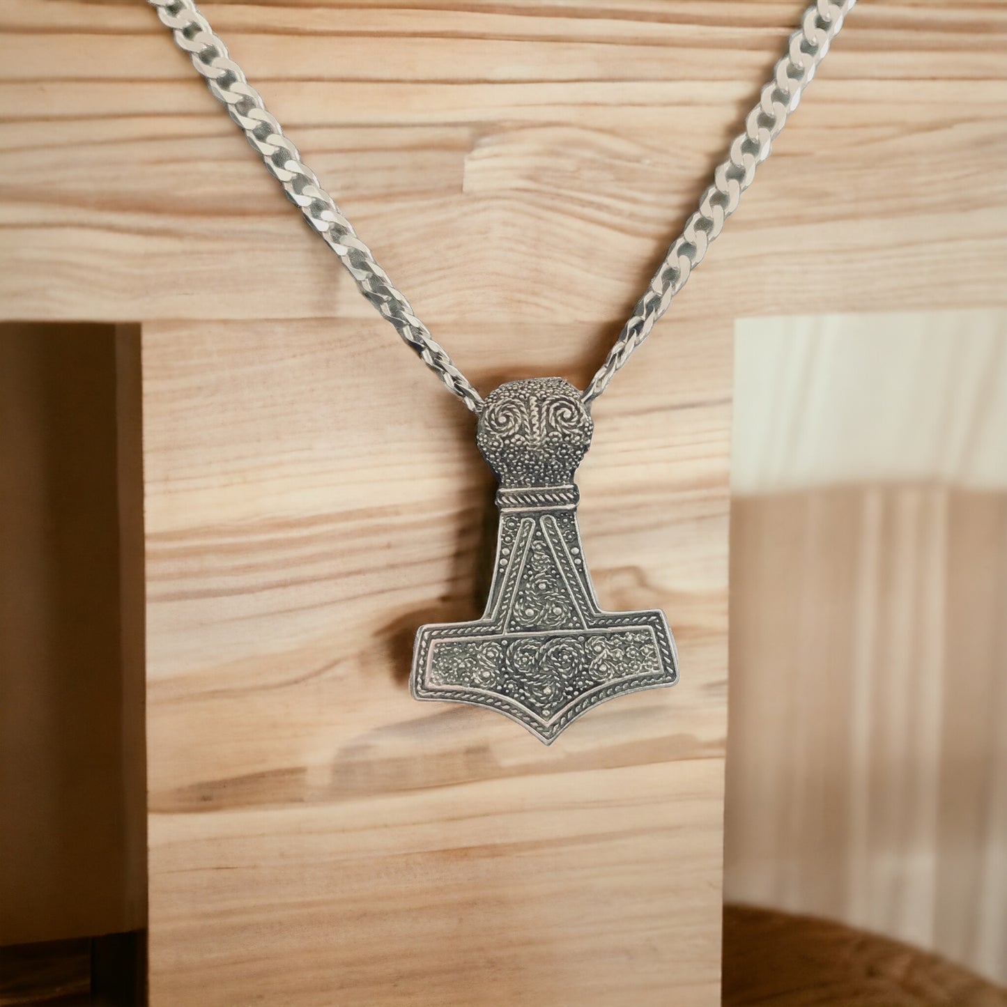Large Handcast 925 Sterling Silver Norse Viking Thor's Thors Hammer Mjolnir Pendant + Free Chain