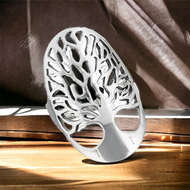 Large 925 Sterling Silver Tree of Life Ring Band Size 6-10