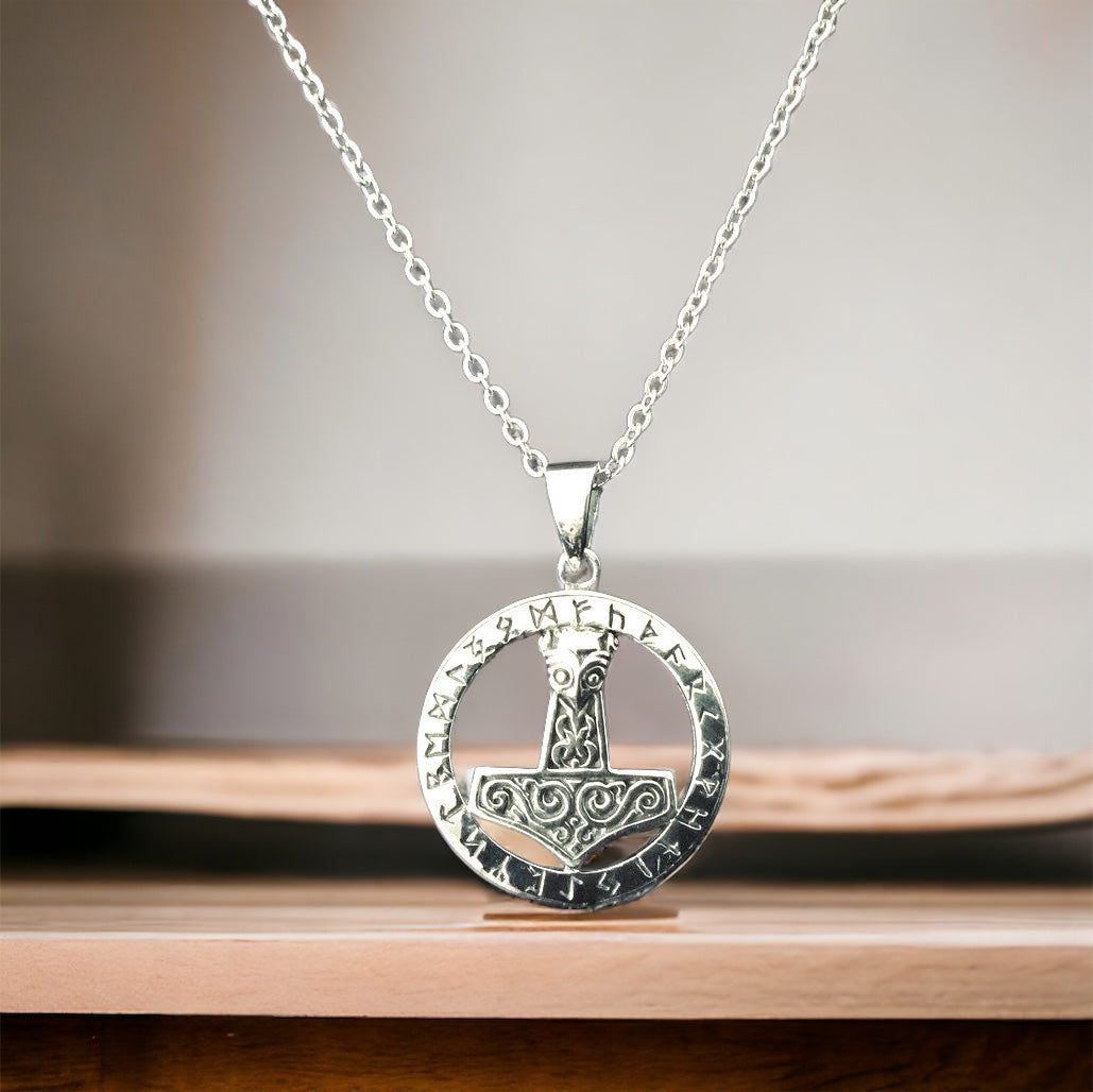 Handcast 925 Sterling Silver Viking Norse Thor's Hammer Mjolnir Pendant Necklace + Free Chain