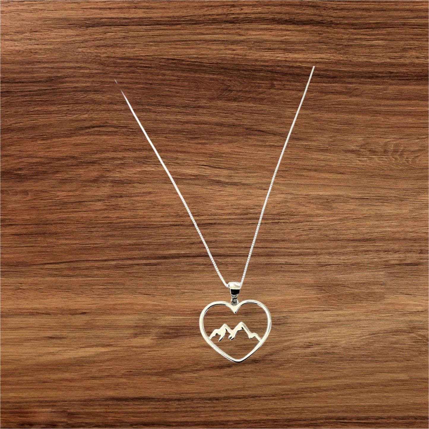 925 Sterling Silver Love Heart Mountain Pendant + Free Chain