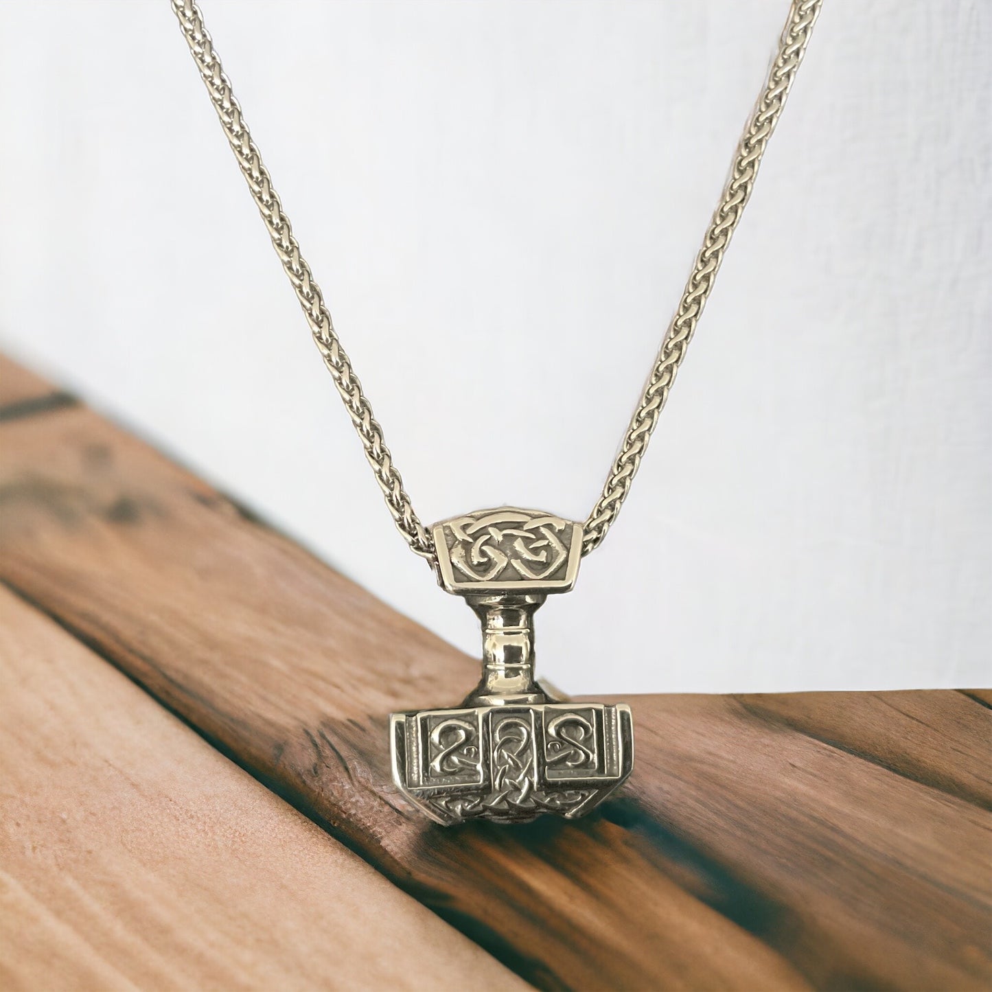 316L Double-Sided Surgical Stainless Steel Viking Norse Thor’s Hammer Mjolnir Pendant + Free Chain Necklace