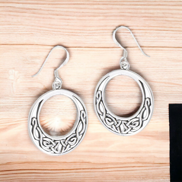 Large Silver Celtic Knotwork Dangle Earrings