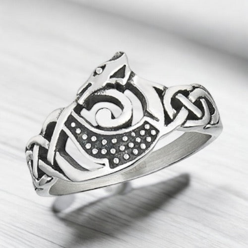 Large 316L Surgical Stainless Steel Celtic Dragon Ring Size 7-12