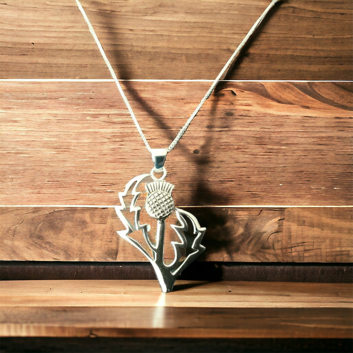 Large 925 Sterling Silver Scottish Thistle Flower Pendant + Free Chain
