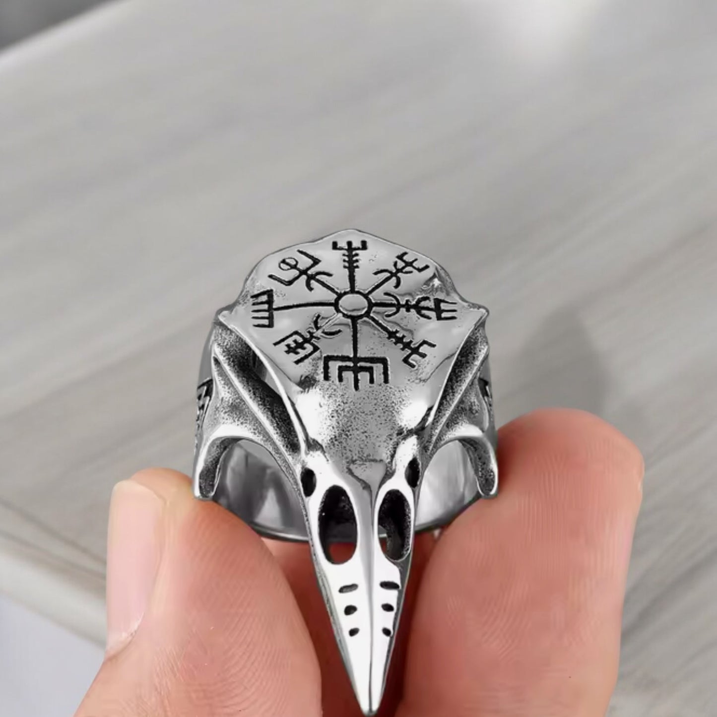 Large 316L Surgical Stainless Steel Viking Bird Skull Ring Size 7-13
