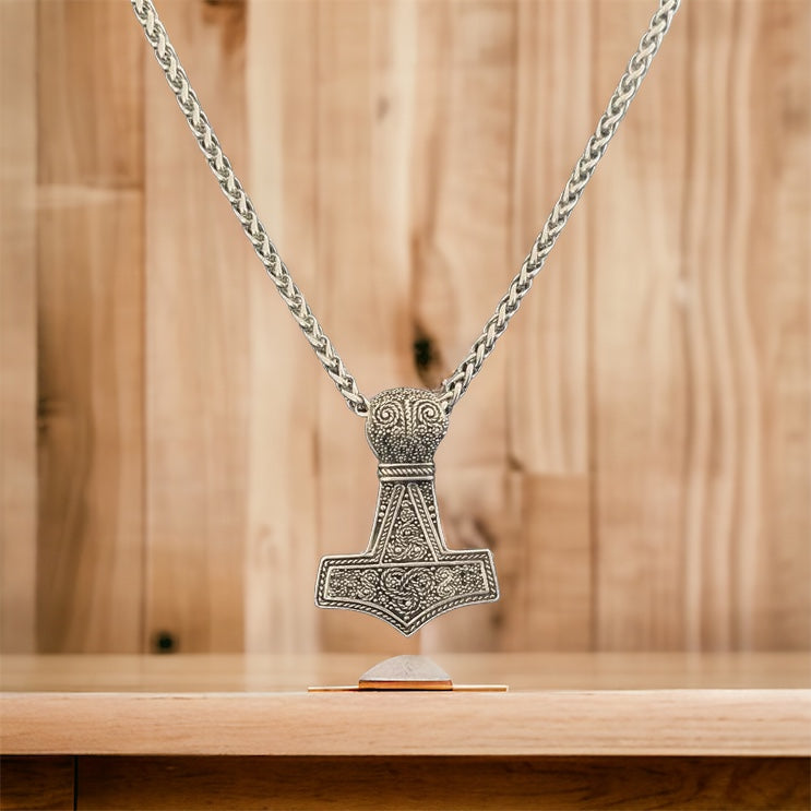 Large Handcast 925 Sterling Silver Norse Viking Thor's Thors Hammer Mjolnir Pendant + Free Chain