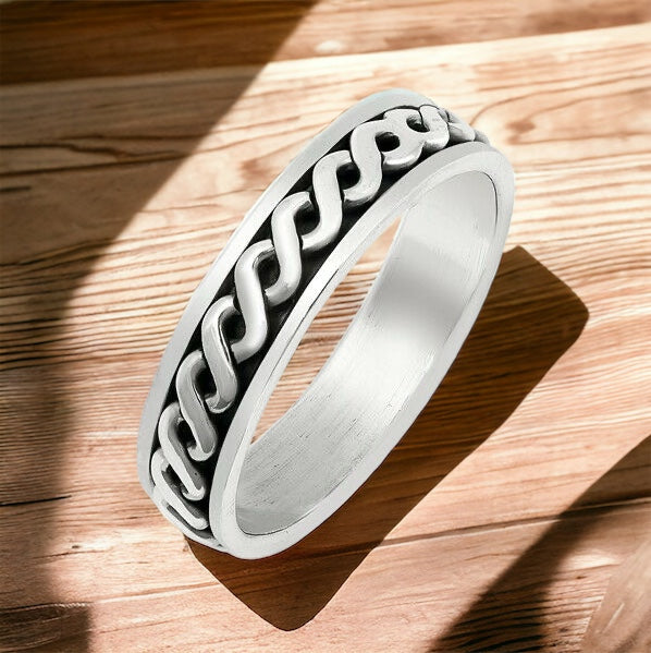 Sterling Silver Unisex Celtic Weave Spinner Ring