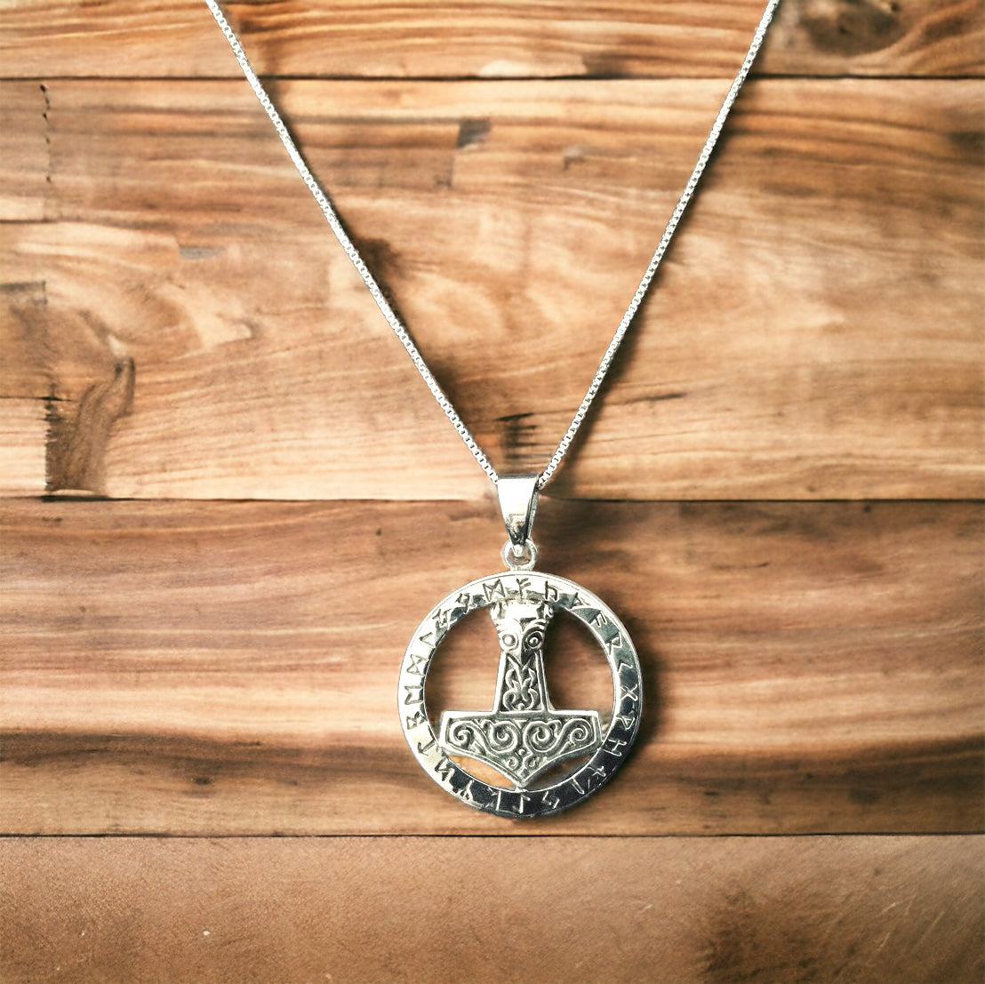 Handcast 925 Sterling Silver Viking Norse Thor's Hammer Mjolnir Pendant Necklace + Free Chain