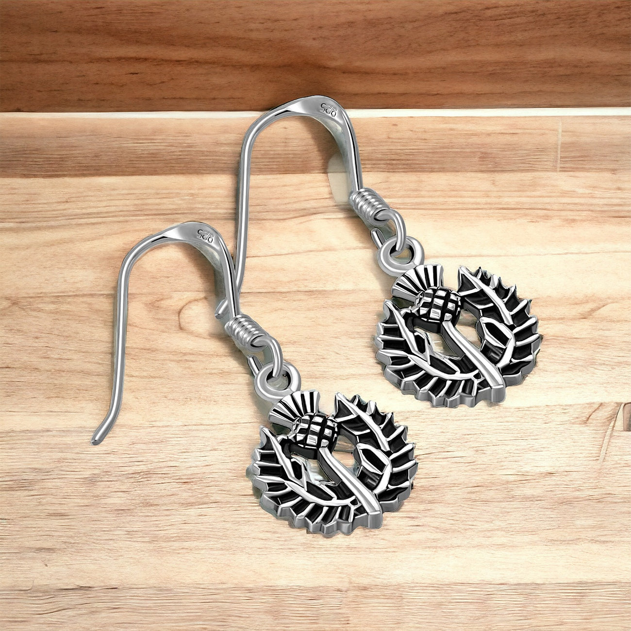Silver Scottish Thistle Dangle Earrings