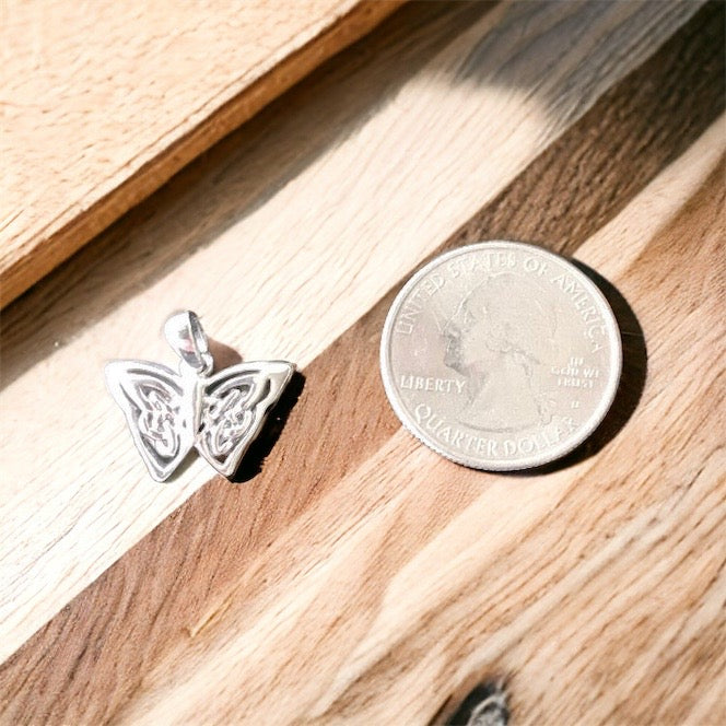 Handcast 925 Sterling Silver Celtic Butterfly Pendant accented with Celtic Knotwork+ Chain