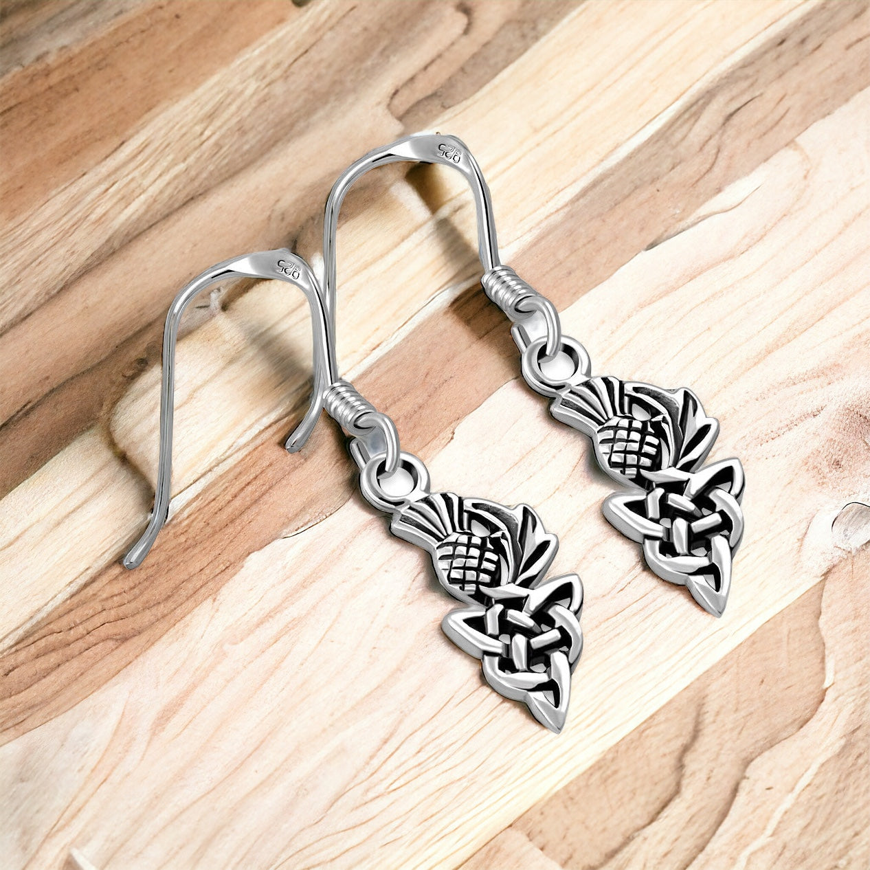 Silver Scottish Thistle Dangle Earrings