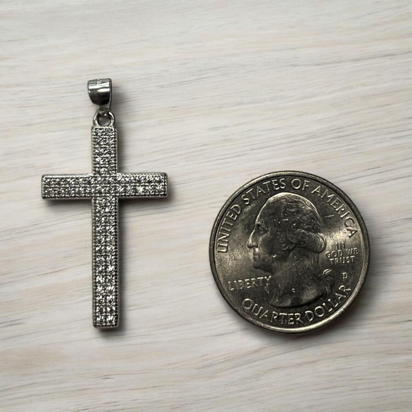 Large 925 Sterling Silver Cross Clear CZ Pendant Necklace + Free Chain