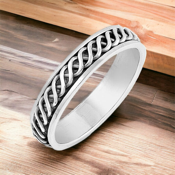 Sterling Silver Unisex Celtic Weave Spinner Ring