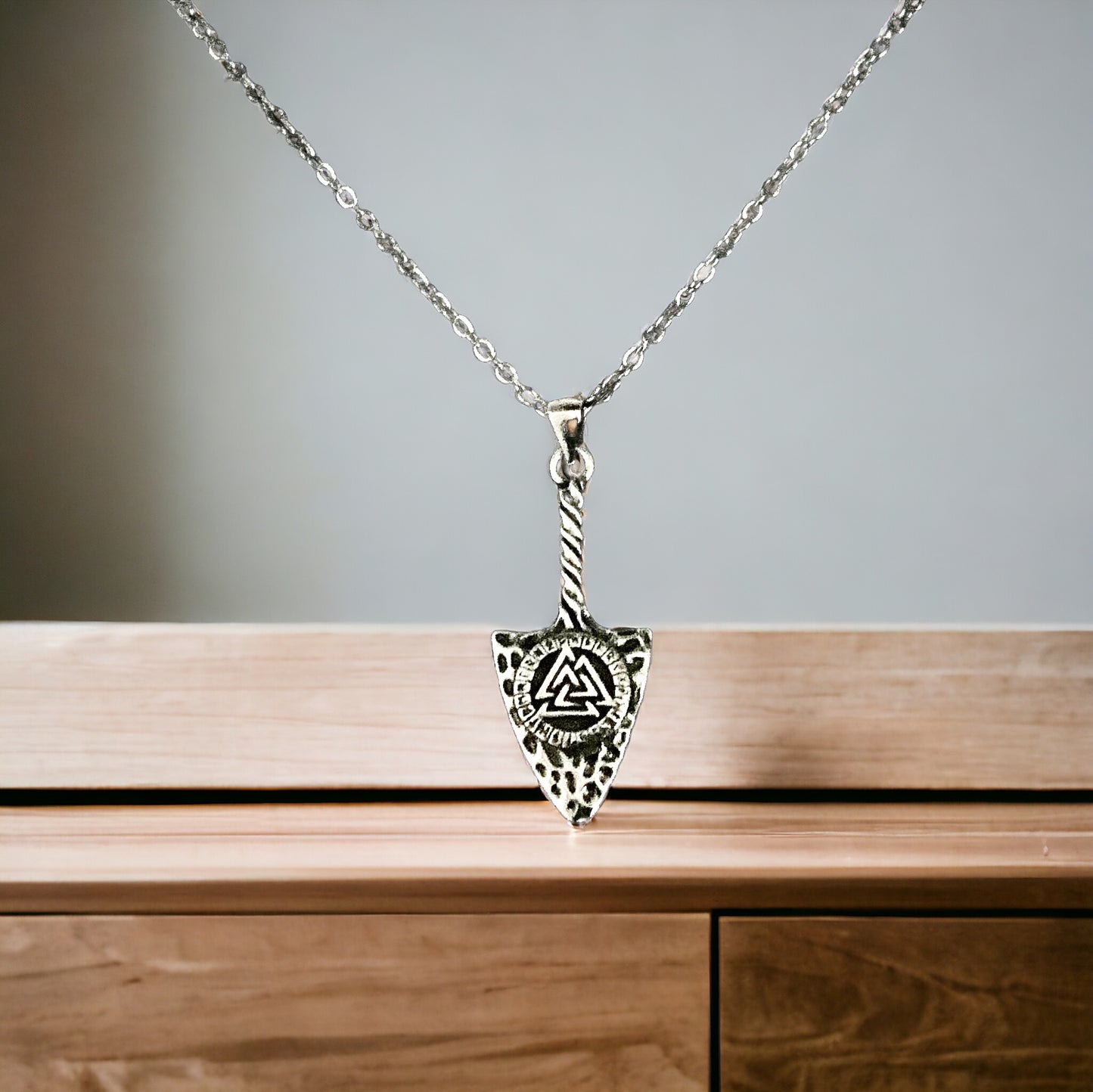 925 Sterling Silver Norse Viking Spearhead Arrowhead Valknut Pendant + Free Chain Necklace