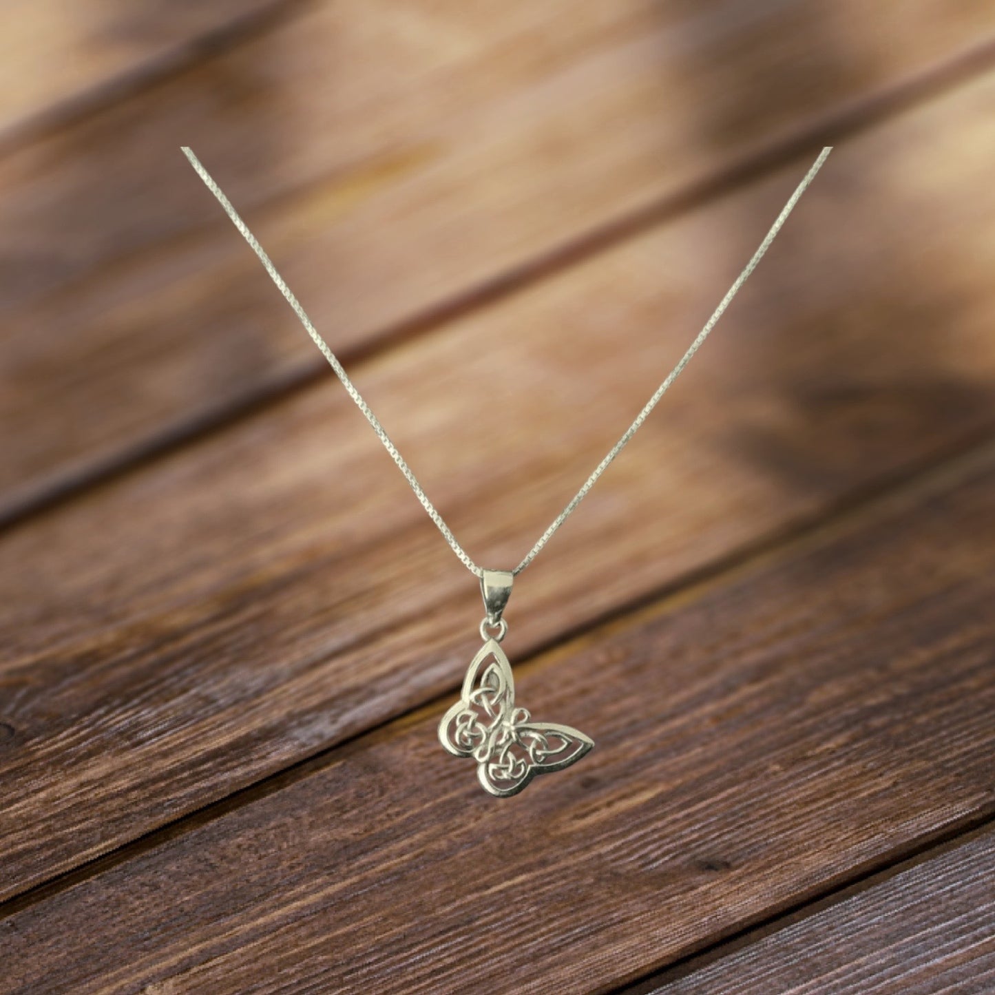 Handcast 925 Sterling Silver Celtic Butterfly Pendant accented with Celtic Knotwork+ Chain