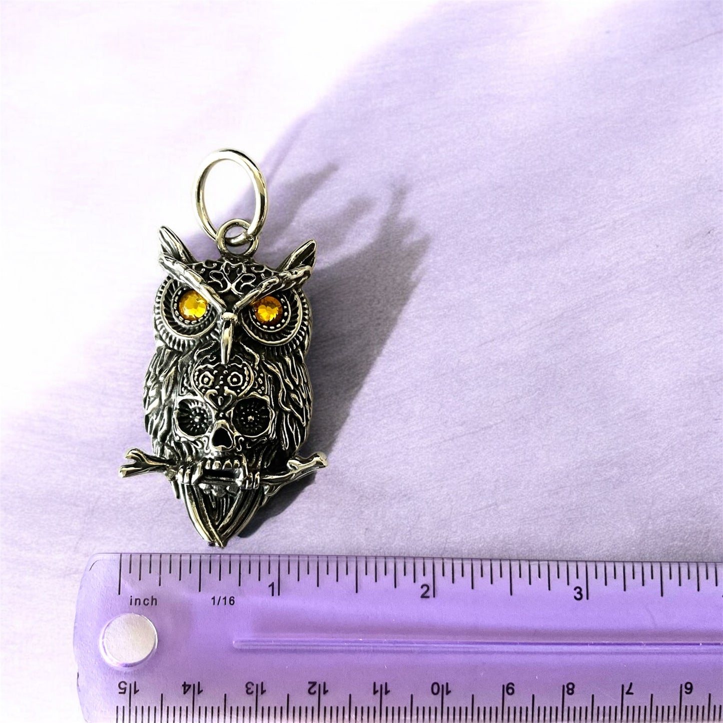 Large 316L Surgical Stainless Steel Owl Skull Pendant + Free Chain Necklace