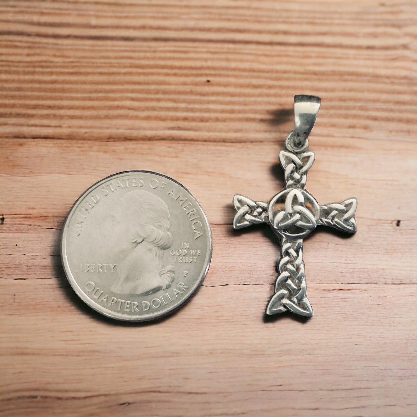 Silver Irish Celtic Trinity Knot Cross Pendant + Free Chain