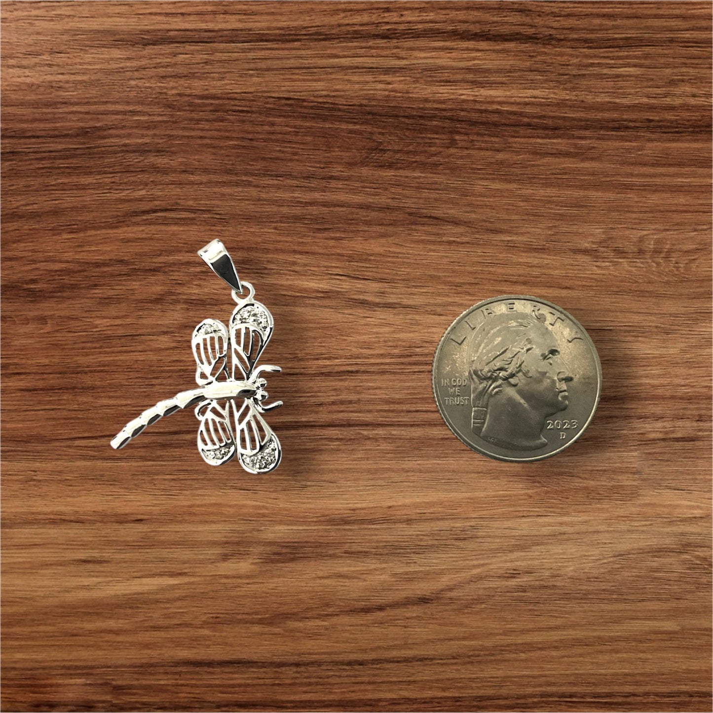 925 Sterling Silver Dragonfly Pendant Clear CZ Necklace + Free Chain