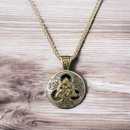 Large 316L Surgical Stainless Steel Double-sided Irish Celtic Triquetra Trinity Knot Pendant + Free Chain Necklace