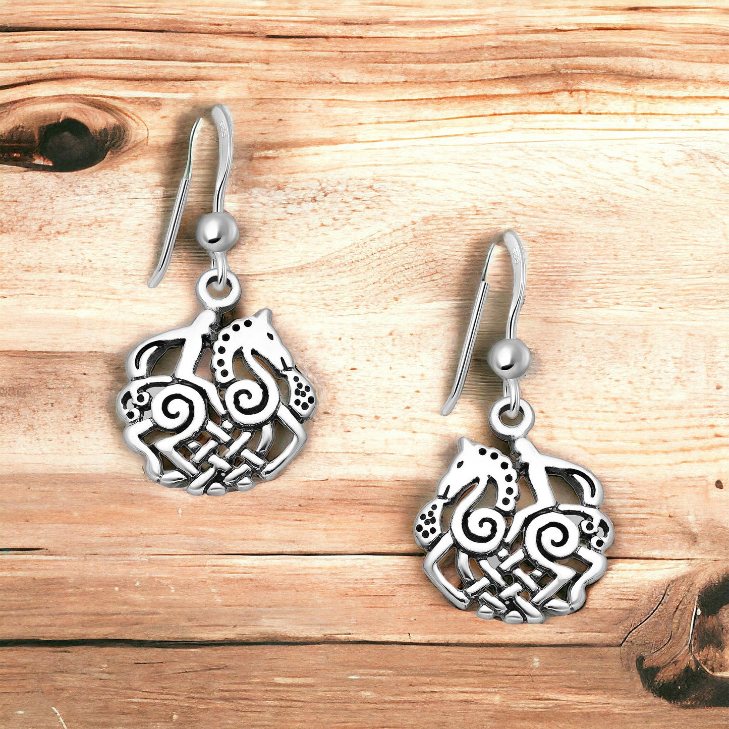 925 Sterling Silver Viking Norse God Odin riding eight-legged Horse Sleipnir Dangle Earrings