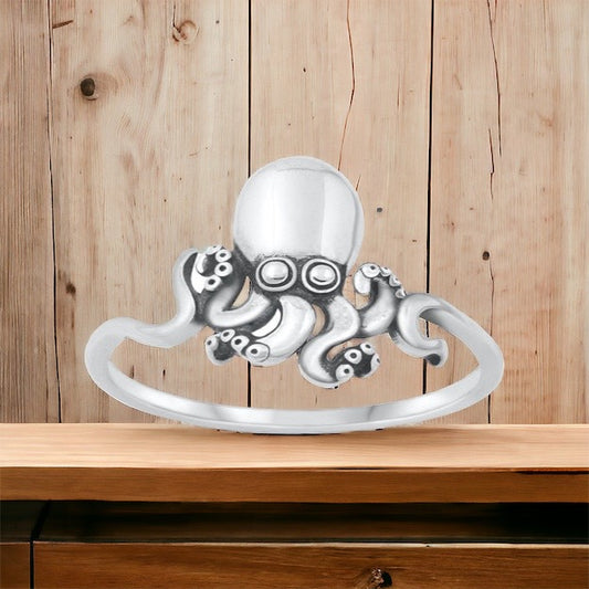 925 Sterling Silver Octopus Ring Band Size 4-10