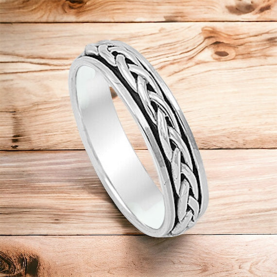Sterling Silver Unisex Celtic Braided Eternity Weave Spinner Ring