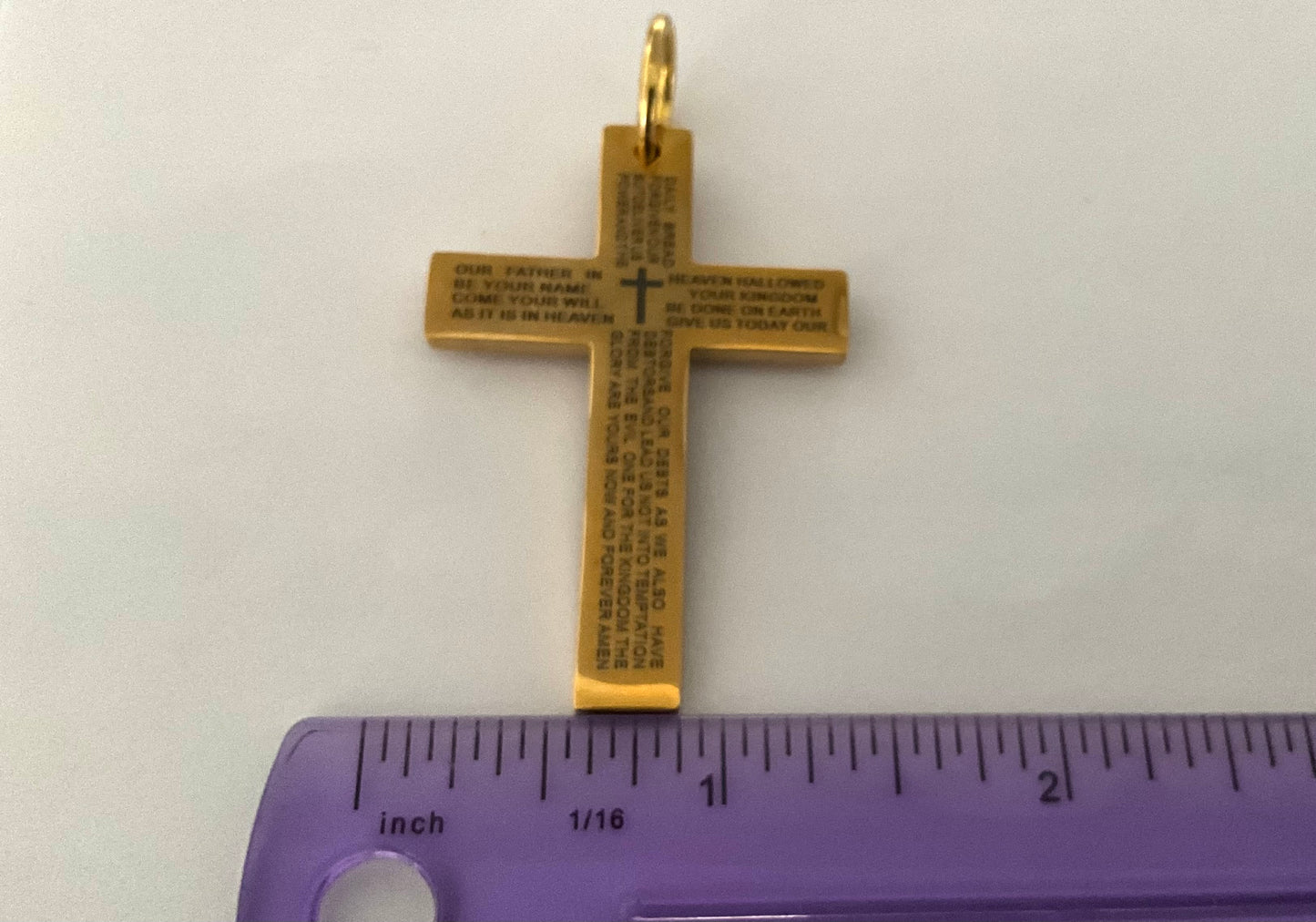 Large Gold PVD Titanium 316L Surgical Stainless Steel Christian Religious Cross Pendant + Free Chain Necklace