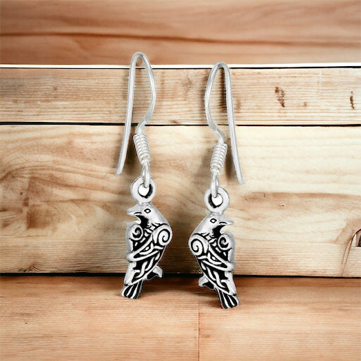 925 Sterling Silver Celtic Raven Dangle Earrings