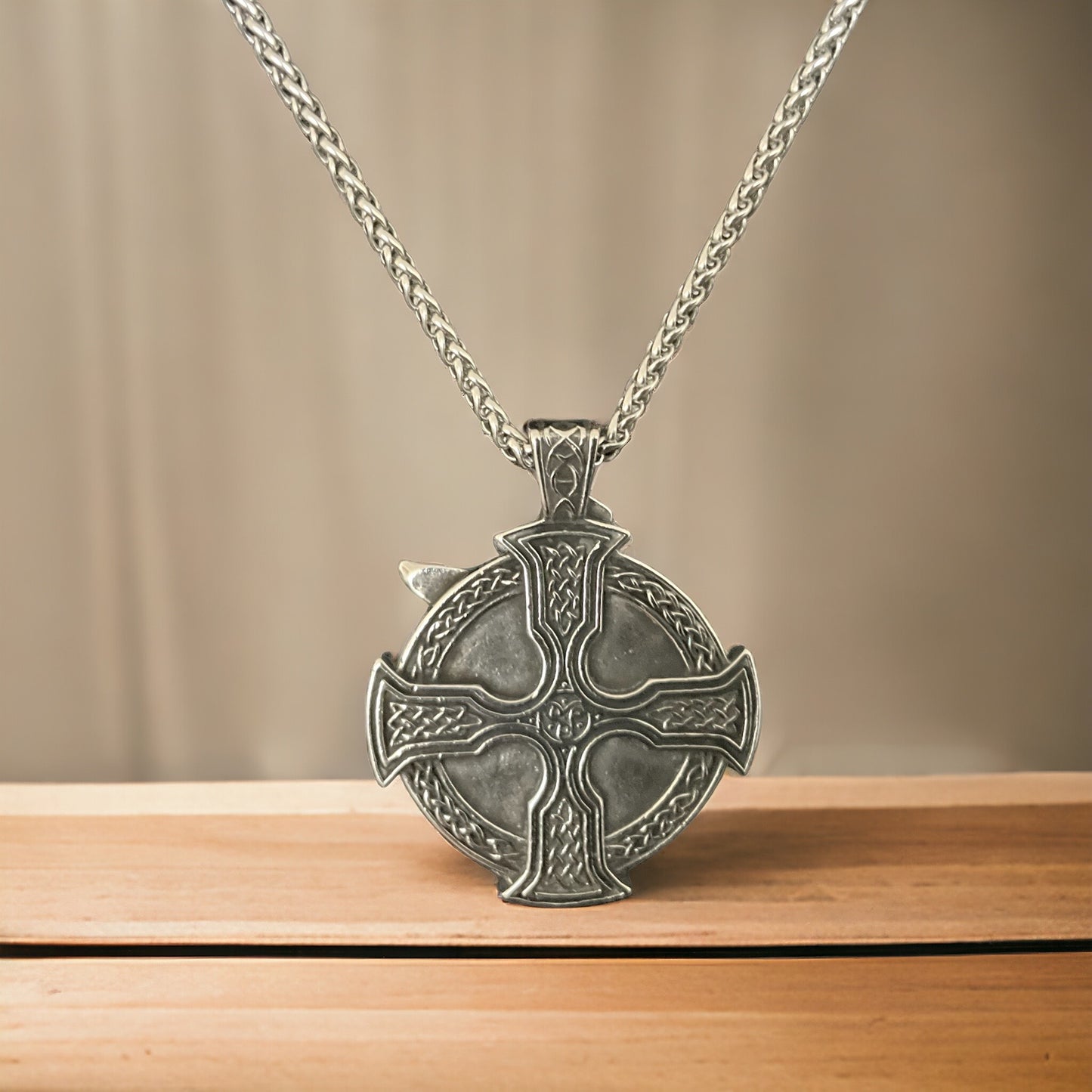 Double-Sided 316L Surgical Stainless Steel Viking Norse God Odin Pendant + Free Chain Necklace