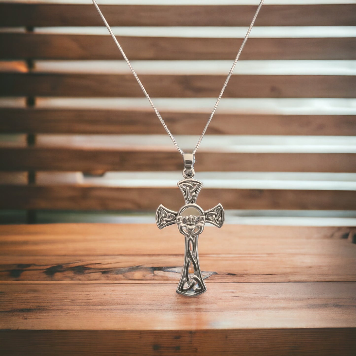 Large 925 Sterling Silver Unisex Irish Celtic Claddagh Claddaugh Cross Pendant Necklace Free Chain