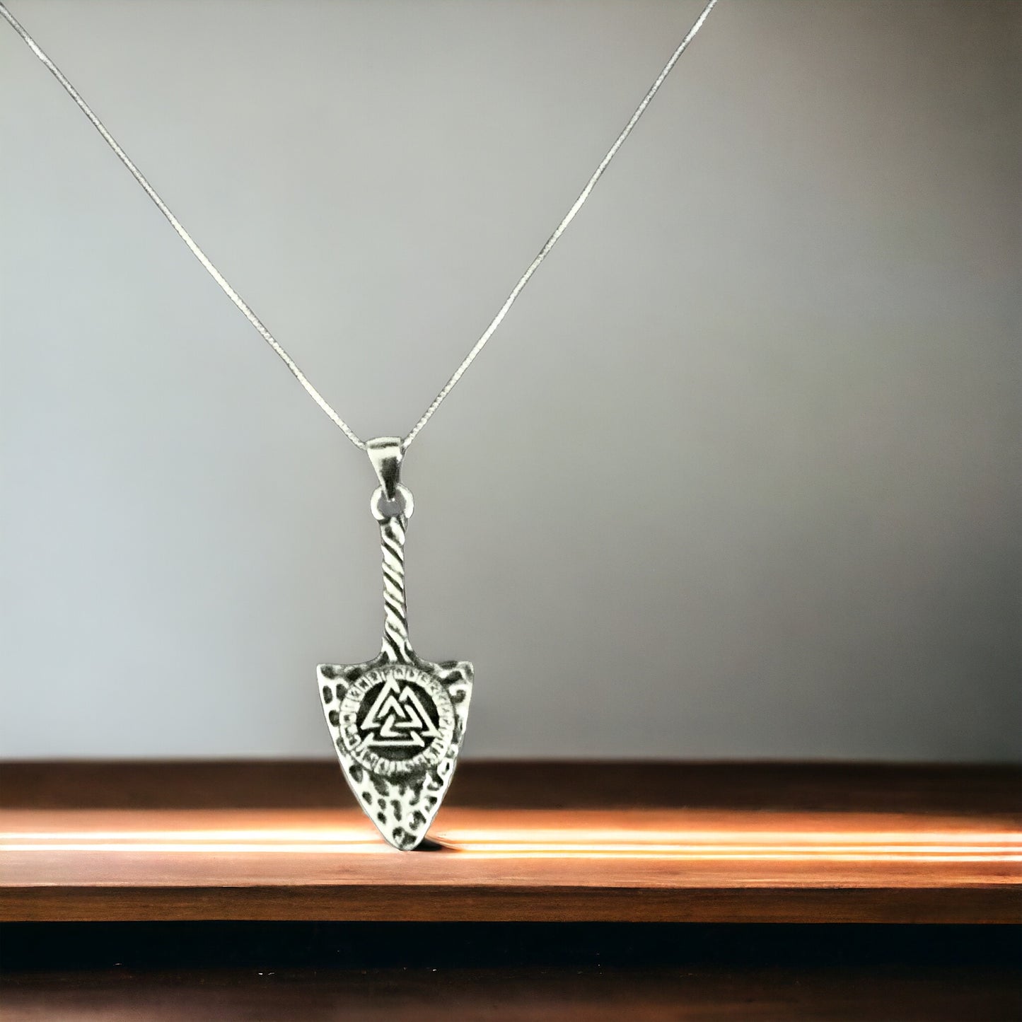 925 Sterling Silver Norse Viking Spearhead Arrowhead Valknut Pendant + Free Chain Necklace