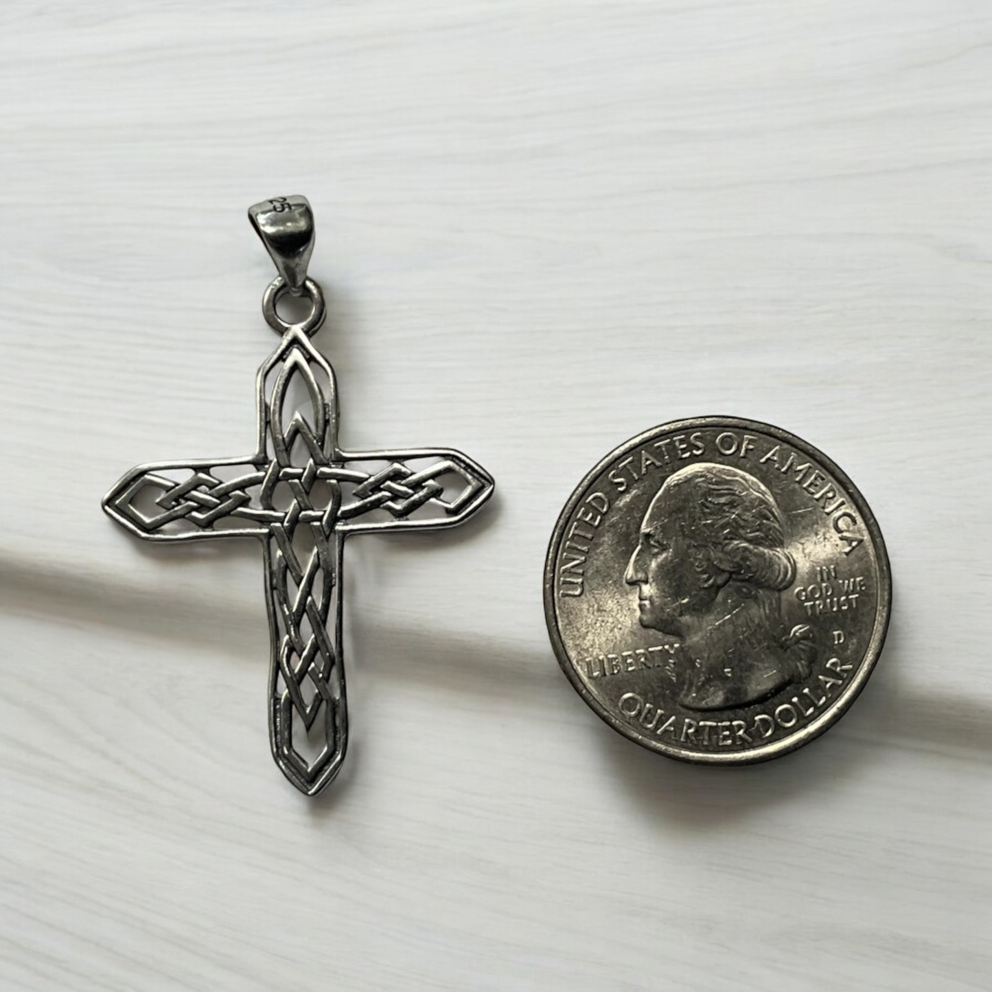 925 Sterling Silver Celtic Cross Pendant Necklace + Free Chain