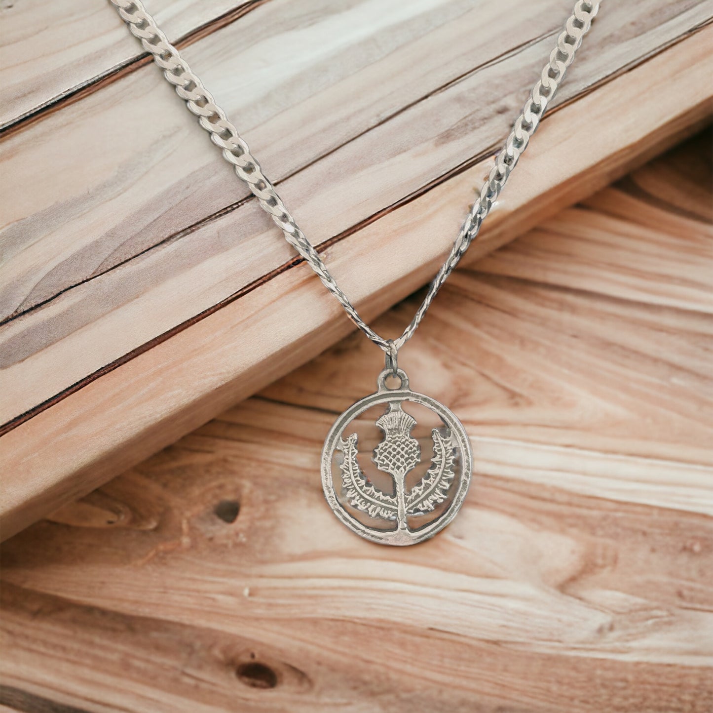 Handcast 925 Sterling Silver Scottish Thistle Pendant + Free Chain