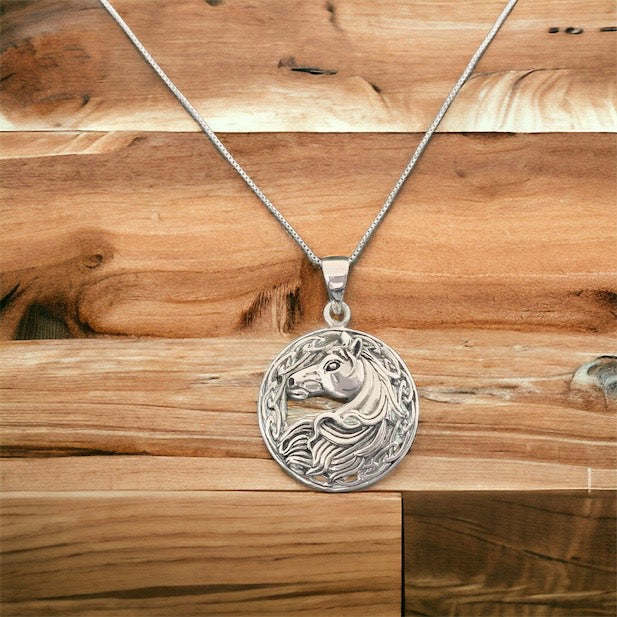 Handcast 925 Sterling Silver Celtic Epona Horse Pendant + Free Chain