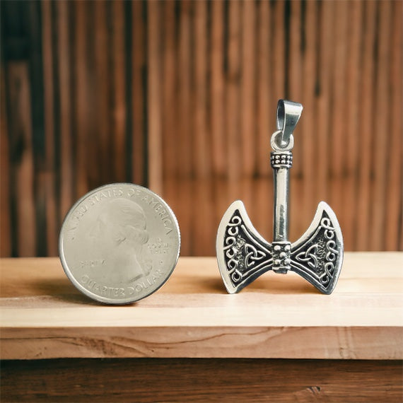 Handcast 925 Sterling Silver Celtic Viking Norse Battle Axe Pendant Necklace + Free Chain