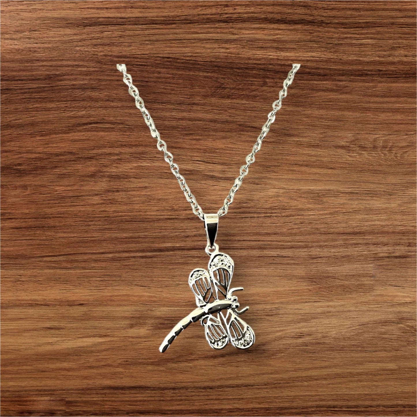 925 Sterling Silver Dragonfly Pendant Clear CZ Necklace + Free Chain