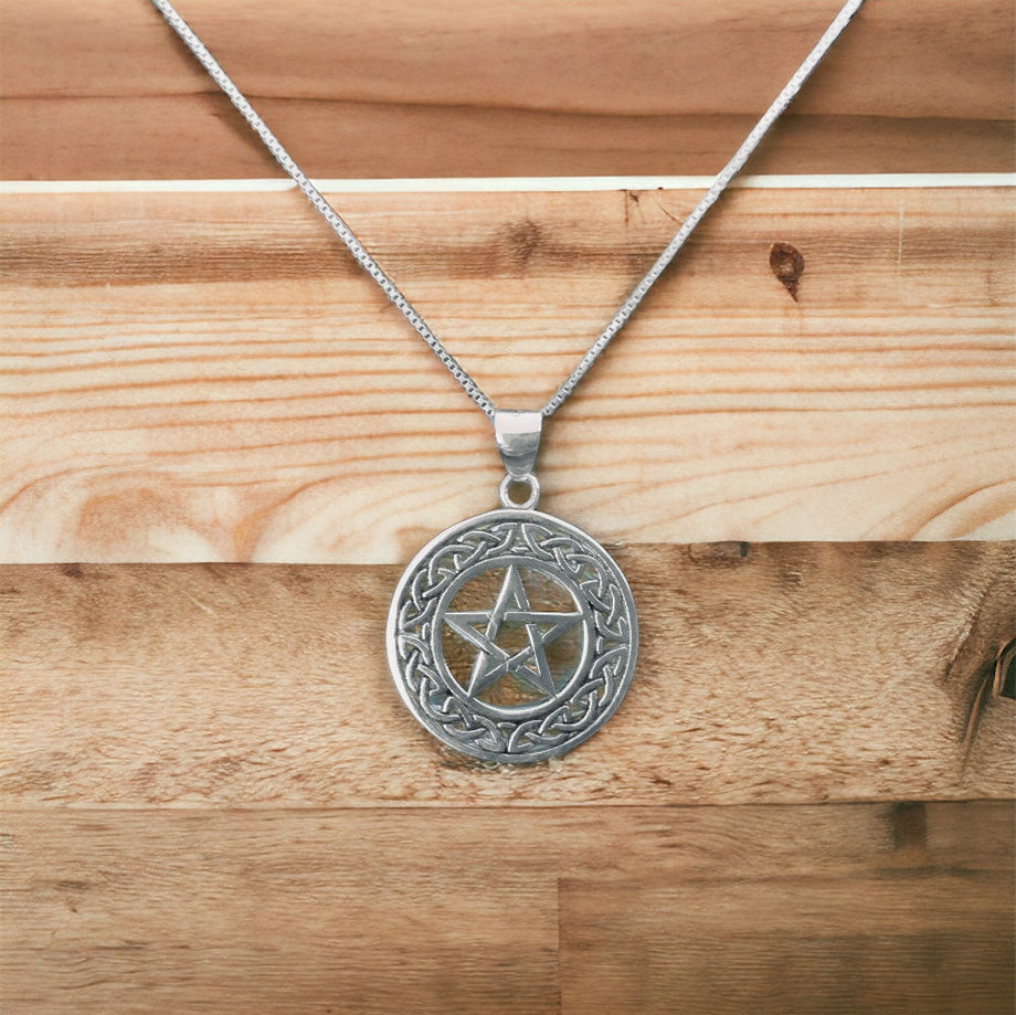 925 Sterling Silver Celtic Pentacle Pentagram Pendant + Free Chain
