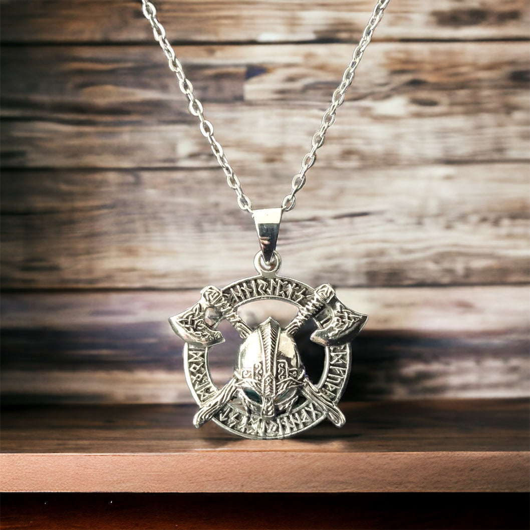 925 Sterling Silver Celtic Viking Norse Battle Axe Pendant Rune Alphabet Battle Armor Necklace + Free Chain