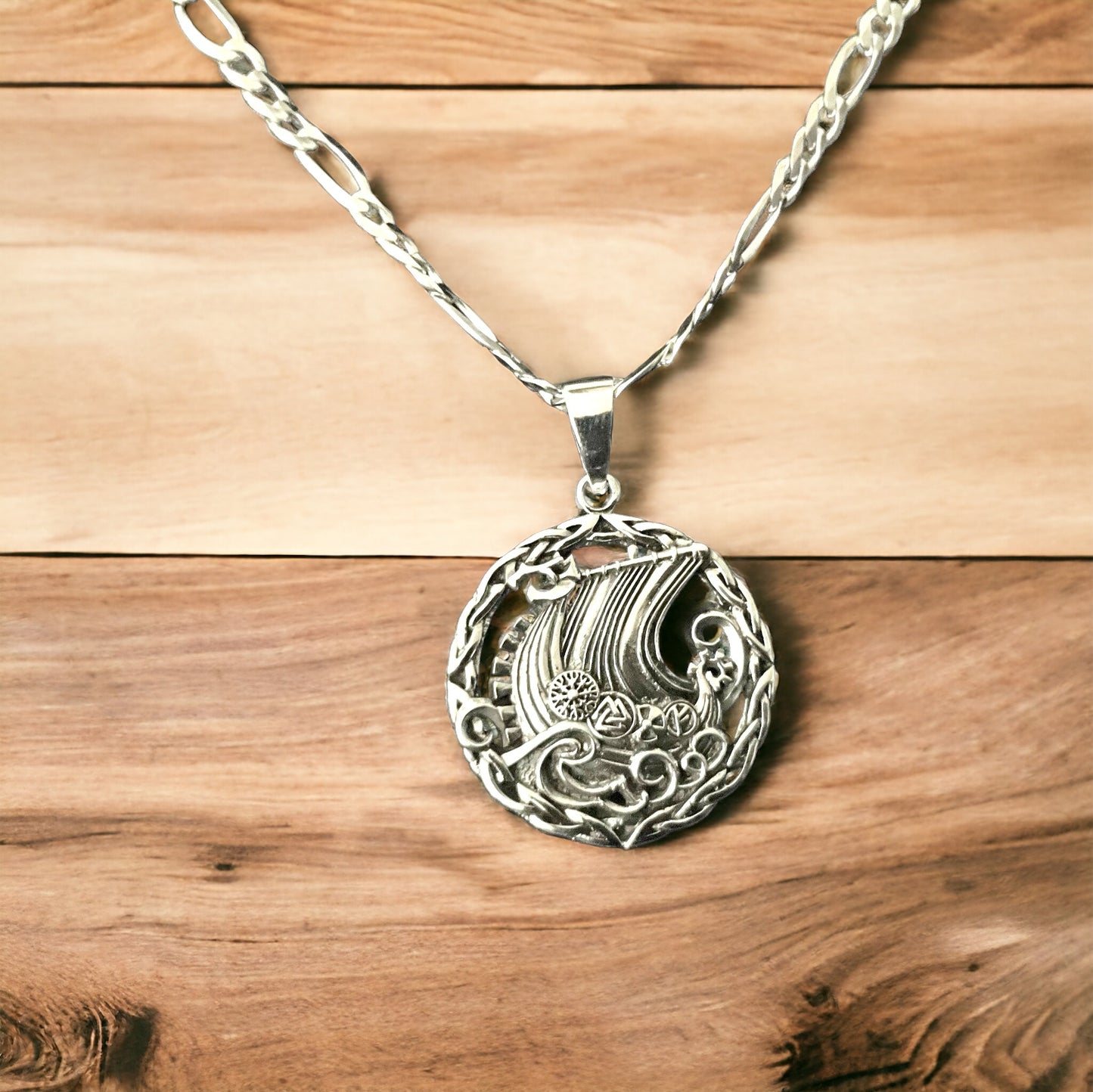 Handcast 925 Sterling Silver Norse Viking Longboat Ship Pendant Necklace