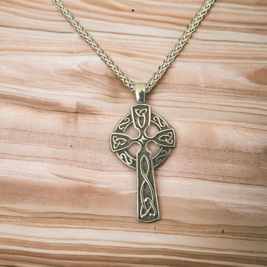 Large 316L Surgical Stainless Steel Irish Celtic Triquetra Trinity Knot Cross Pendant + Free Chain Necklace