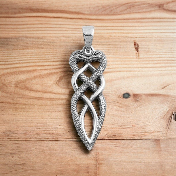 925 Sterling Silver Celtic entwined Snake Snakes Knot Pendant + Chain
